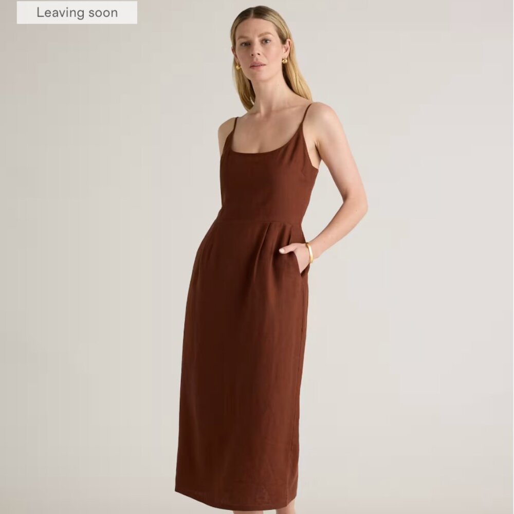 Quince 100% European Linen Scoop Neck Midi Dress, Medium Chocolate